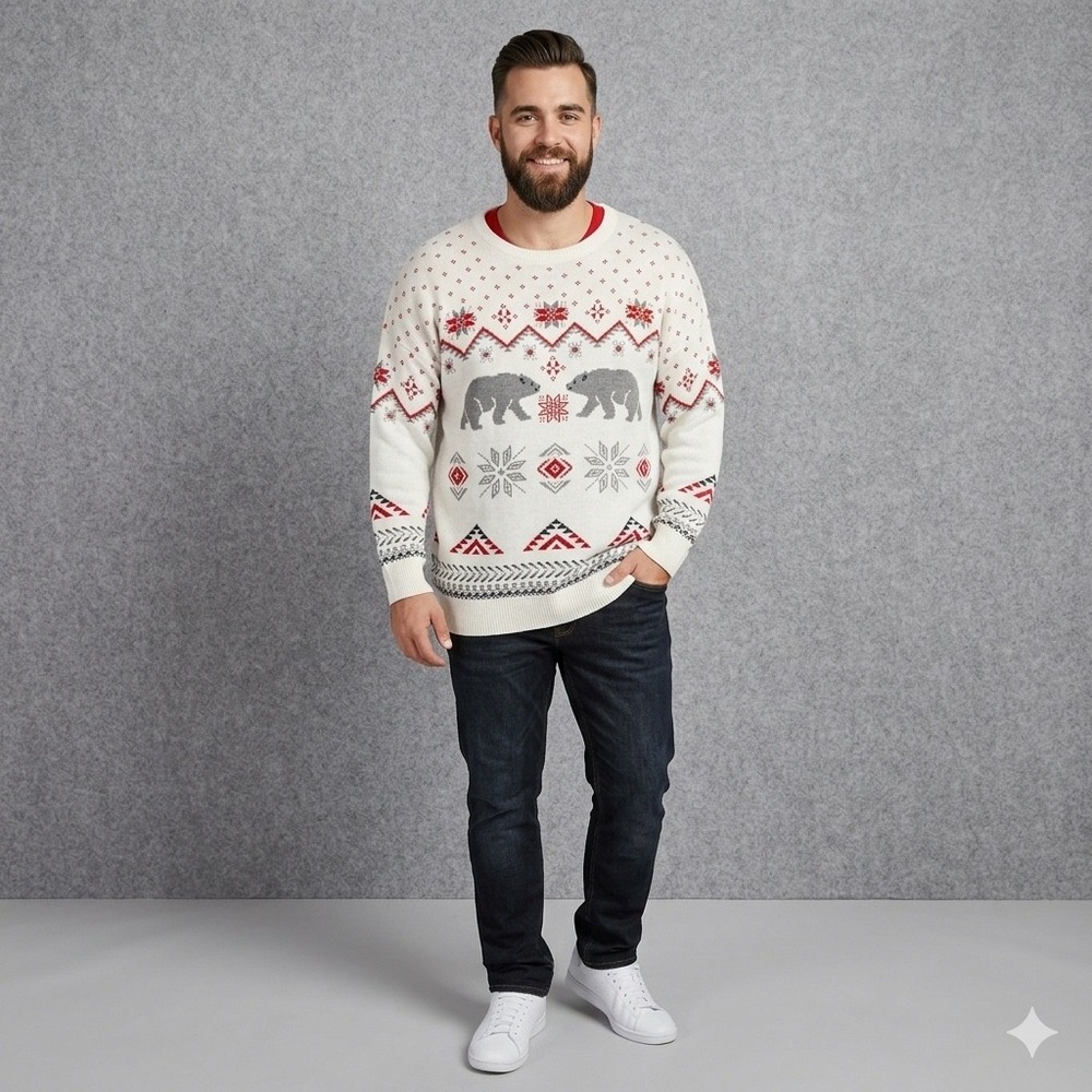 Mossimo Mens Size XXL Fair Isle Polar Bear Sweater Nordic Holidays Winter Cozy